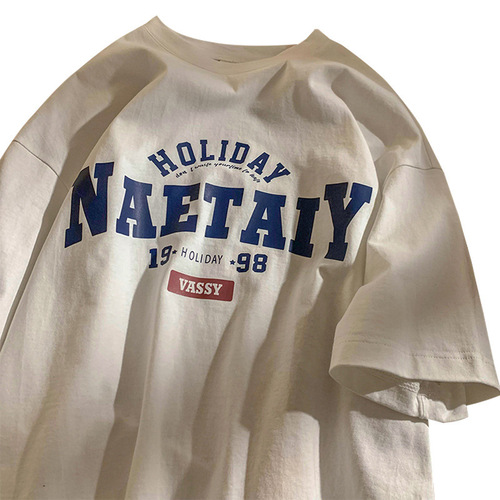 American Retro Pure Cotton Short Sleeve T-Shirt for Men Summer Hong Kong Style INS Trendy Brand Couple's Outfit Loose High Street Half-Sleeve Clothing Trend