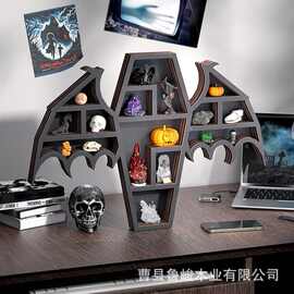哥特式木质墙壁置物架蝙蝠造型收纳架水晶珠宝展示架饰品架水晶架