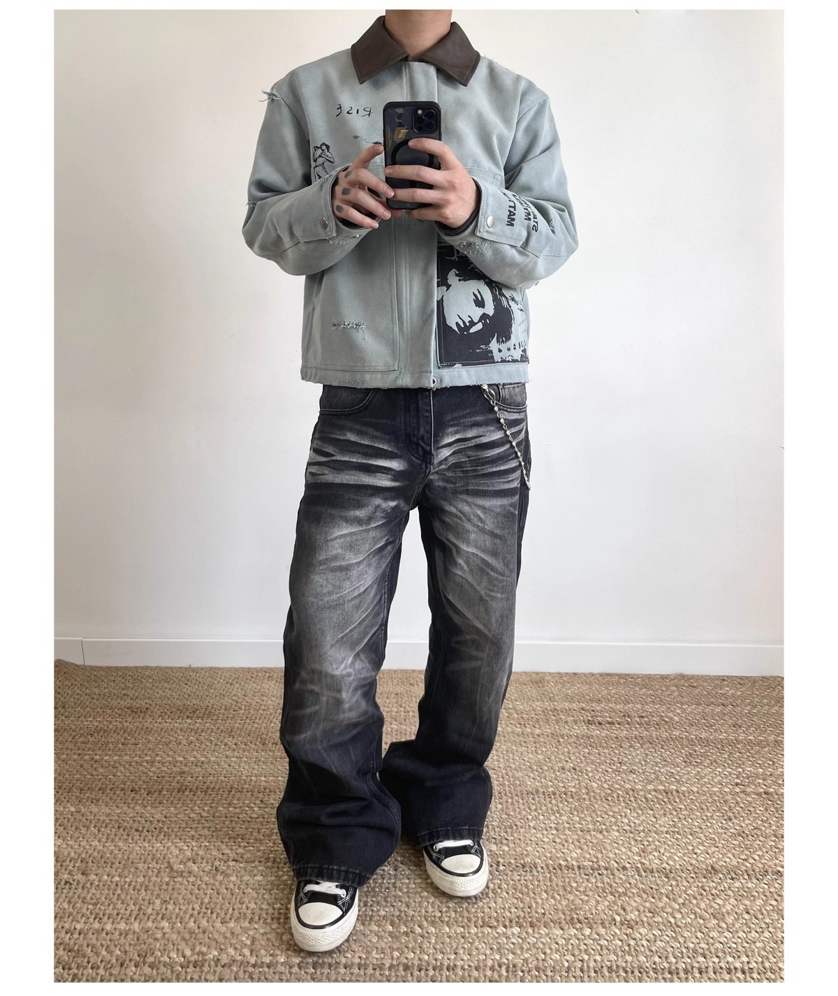 Herrjeans vintage washed svart ledig rak passform_voghion.com
