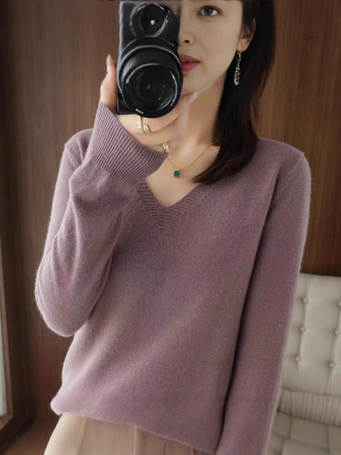 2025 Spring New Solid Color V-Neck Knit Crew Neck Top Slimming Sweater Thin Style Stylish Innerwear