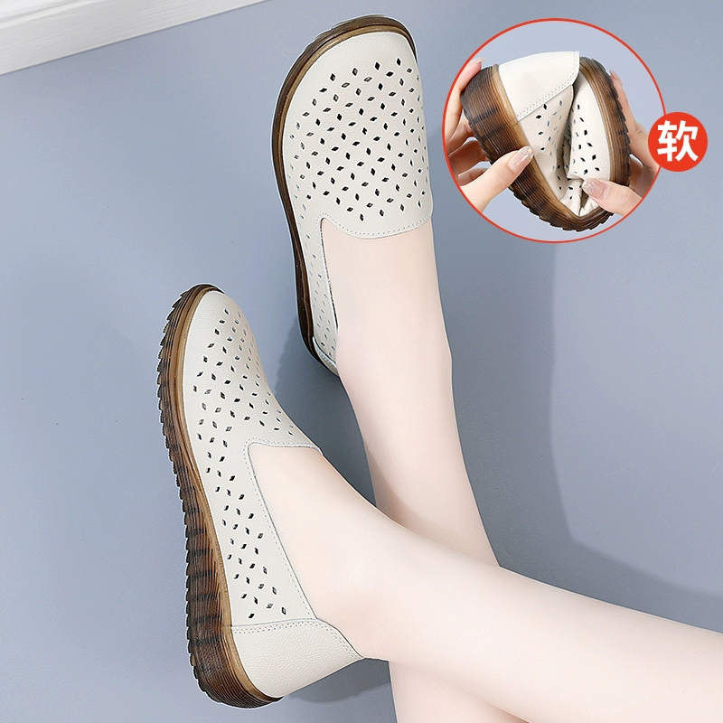 Женские летние сандалии, балетки, мягкая подошва, мягкая кожа, на тонкой подошве, без застежек, из ткани, для женщин среднего и пожилого возраста.