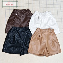 2025PU皮短裤时尚经典纽扣装饰新款阔腿短裤松紧腰外贸现货批发