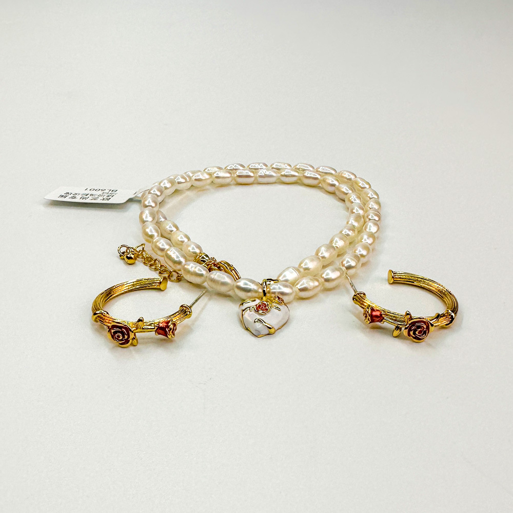 Retro Flower Freshwater Pearl Copper Enamel Plating Women's Earrings Necklace display picture 1