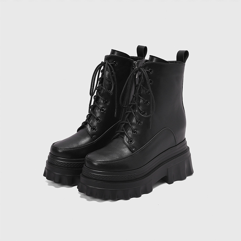Boot nữ đế tăng chiều cao 10cm dây buộc mùa thu đông — Lớp lót nhung đen, Lớp lót đơn màu nâu sẫm, Lớp lót đơn màu đen, Lớp lót nhung màu nâu sẫm chi tiết 26