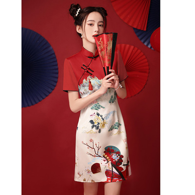 Red China tide cheongsam Chinese dresses qipao retro cheongsamparagraphs young girl Chinese wind small fry street short