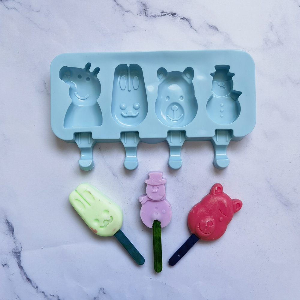4连猪兔熊雪人478巧克力饼干模蛋糕模具雪糕糖果硅胶模具
