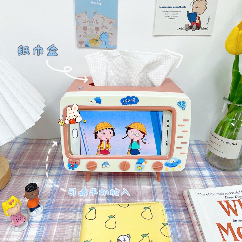 Sala de estar de dibujos animados hogar comedor caja de pañuelos tipo TV forma simple y conveniente caja de pañuelos creativa al por mayor