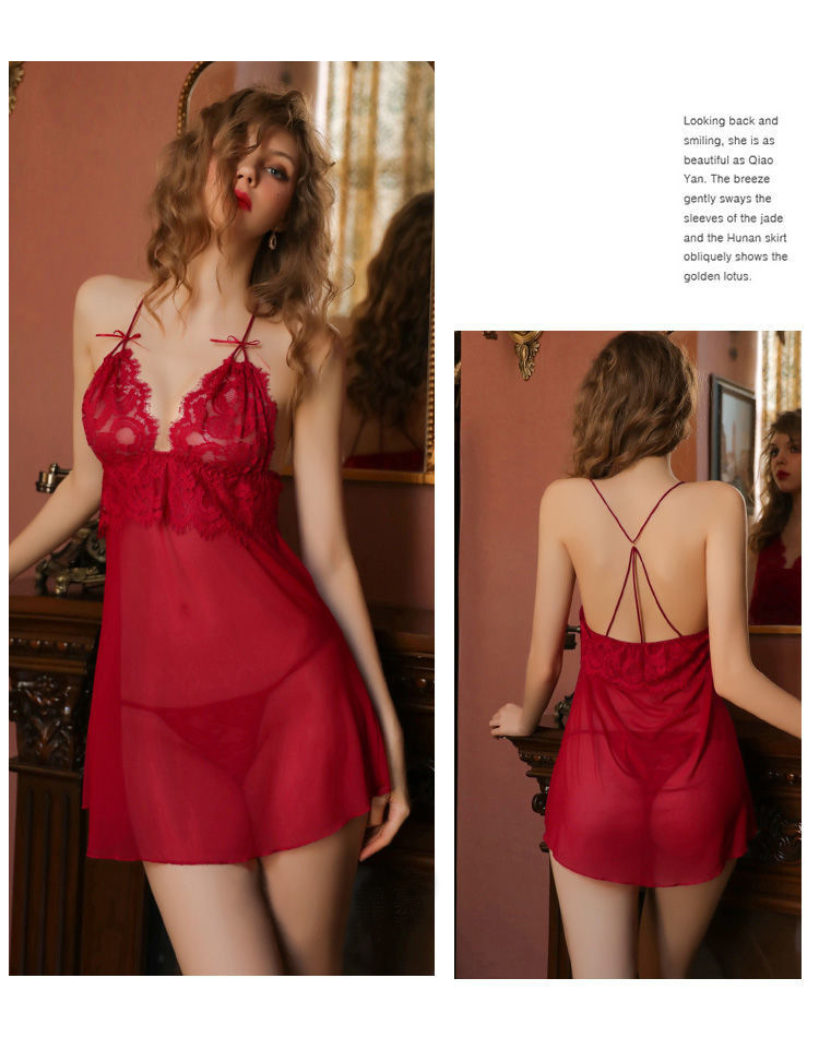 GraceChic GraceChic 2021 Primavera Estate Nuovo Sexy Pigiama da Donna in Stile Europeo Americano Set Due Pezzi Camicia da Notte in Pizzo Sottile e Vestaglia_voghion.com