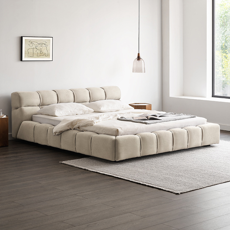 Estilo crema cama de hojaldre esmerilado cama de tela dormitorio principal 1,8 m boda cama tatami cama doble diseñador italiano