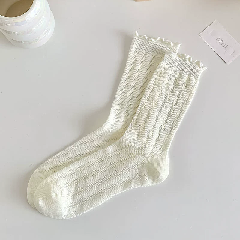 Summer breathable white spring knee socks, mid-length