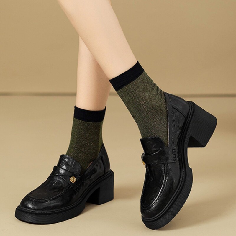First-Layer Cowhide Version, Painless Height Increase of 6cm, High-Quality Retro Loafers, Black Leather Shoes with Thick Soles That Enhance Elegance First-Layer Cowhide Version, Painless Height Increase of 6cm, High-Quality Retro Loafers, Black Leather Shoes with Thick Soles That Enhance Elegance