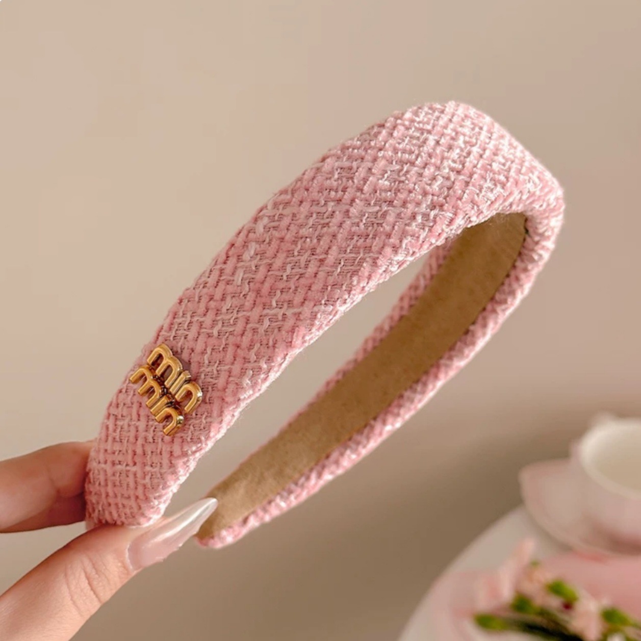 # 131 pink letter wide-brimmed headband