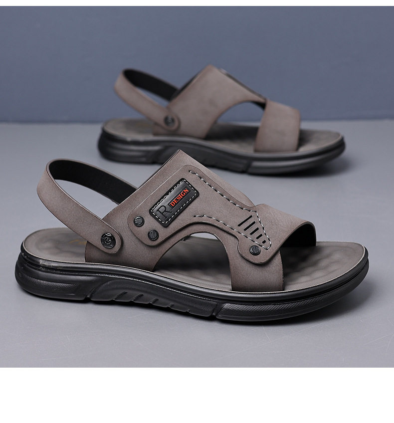 Dép sandal nam da bò thật hở ngón thoáng khí đi ngoài trời mùa hè — 56137 màu nâu nhạt, Màu xám 56137 chi tiết 21