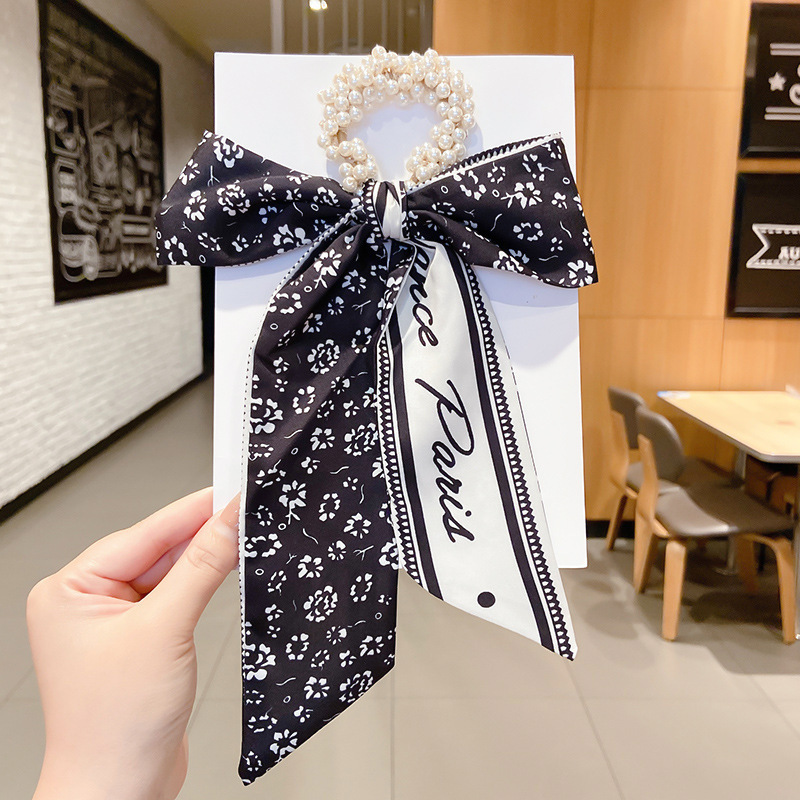 Banda de pelo de bufanda de seda corbata de pelo femenina Shixi Cinta de lazo de perla sale todo partido cuerda de cabeza Shixi 2021 cabello nuevo