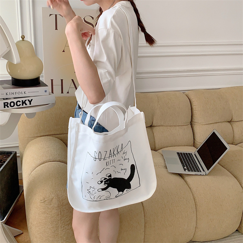 37271 Japanese cartoon canvas bag, women's printed crossbody bag, tote bag, large-capacity student class bag, handbag undefined
