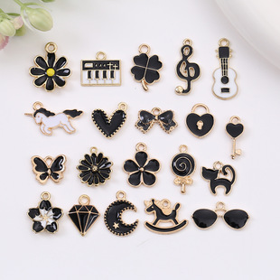 批發滴油合金黑色系列吊墜音符搖搖馬手機鏈掛件創意DIY飾品配件