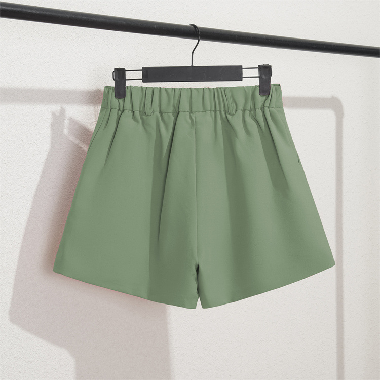 Damen Casual High Waist Loose Fit Graue Shorts Sommer Gerades Bein Bermudashorts mit Knöpfen_voghion.com