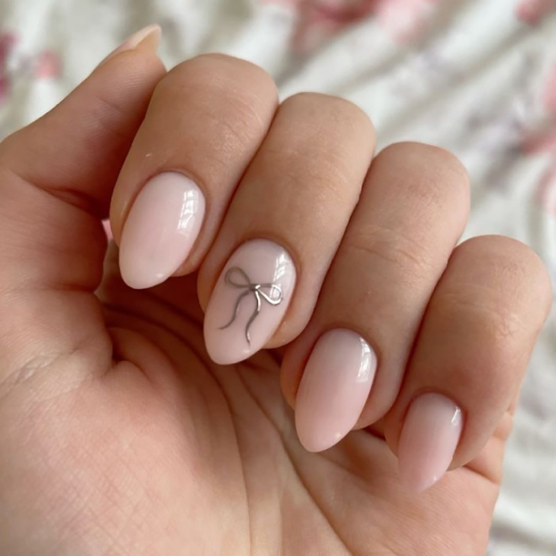 Simple Nude Pink Bow Wearable Nails Short Almond Nails Wearable Fake Nails Wholesale