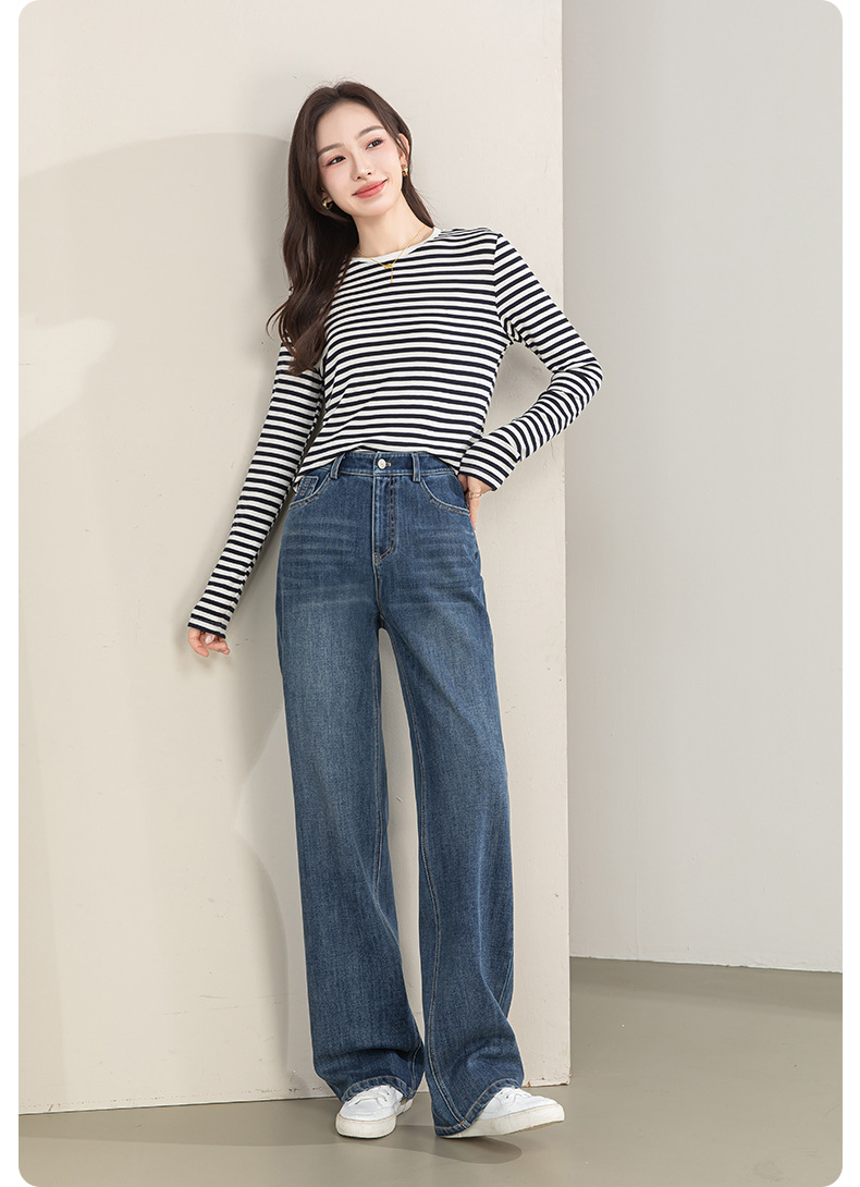 Quần jean nữ ống rộng cạp cao chất liệu tencel co giãn 4 chiều — xanh lam chi tiết 23