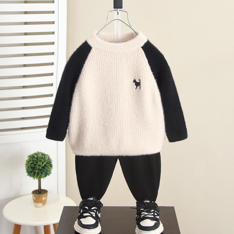 6846 camisa de fondo para niños 2025 nuevo suéter grueso para niños, suéter de otoño e invierno para niños pequeños y medianos