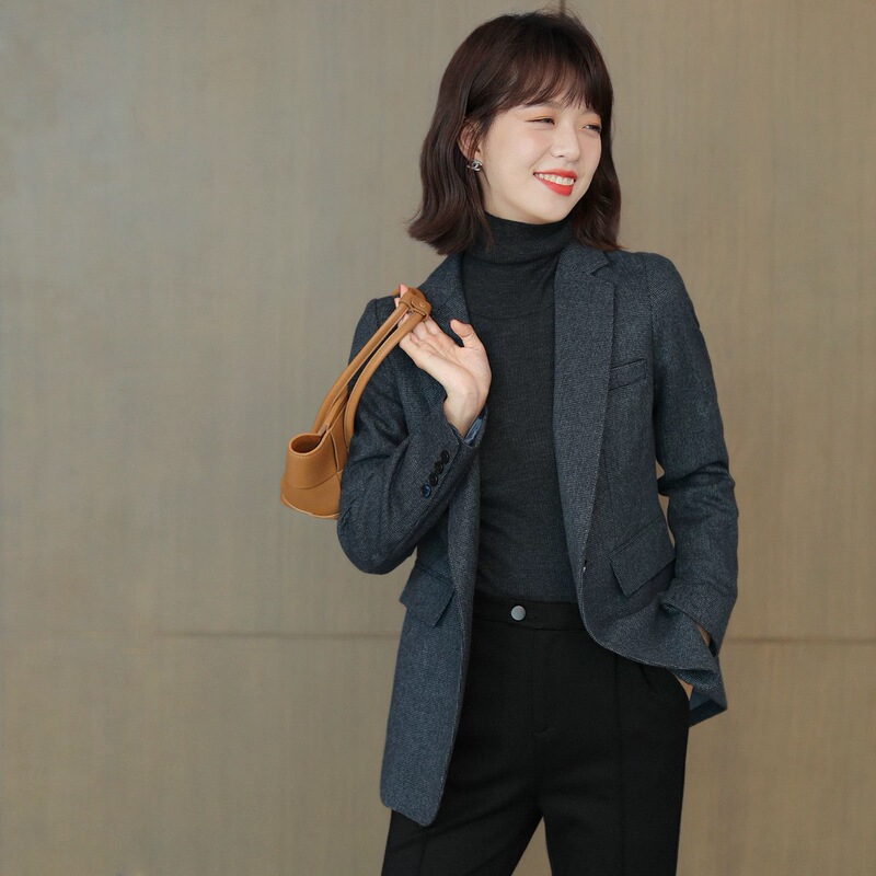 Small Suit Jacket Women's Autumn East Long-sleeved Wool Loose Slim-fit One-button Fashion Casual Age-reducing Wool