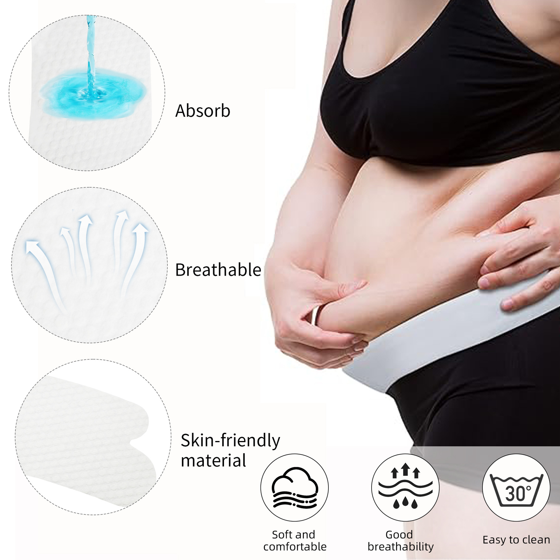 Cross-Border Abdominal Padding Disposable Sweat-Absorbent Towel Waist Skin Rash Large Size Cotton Antiperspirant Artifact Sweat Pad for Women