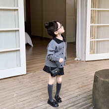 儿童开衫毛衣2025秋季新款童装中小女童宝宝韩版翻领毛衣百褶裙