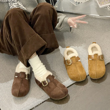 复古加绒单鞋厚底勃肯鞋秋冬季时尚雪地靴保暖棉鞋全包毛毛博肯鞋