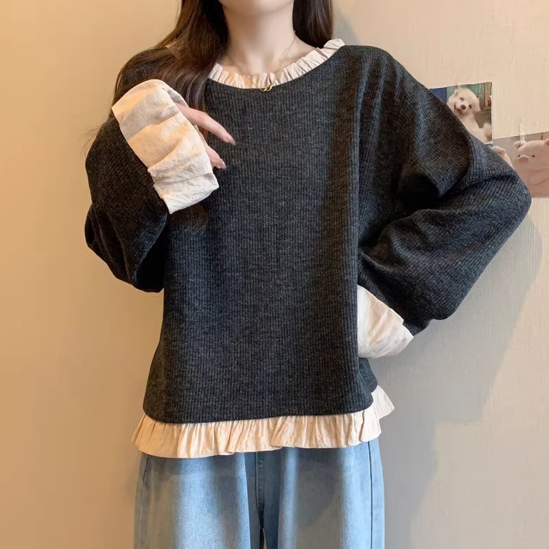 【オリジナルの仕事】レトロなハスの葉の縁をつなぎ合わせて、女性の春秋大サイズの太ったMMが痩せていて怠惰なシャツを着ている|undefined
