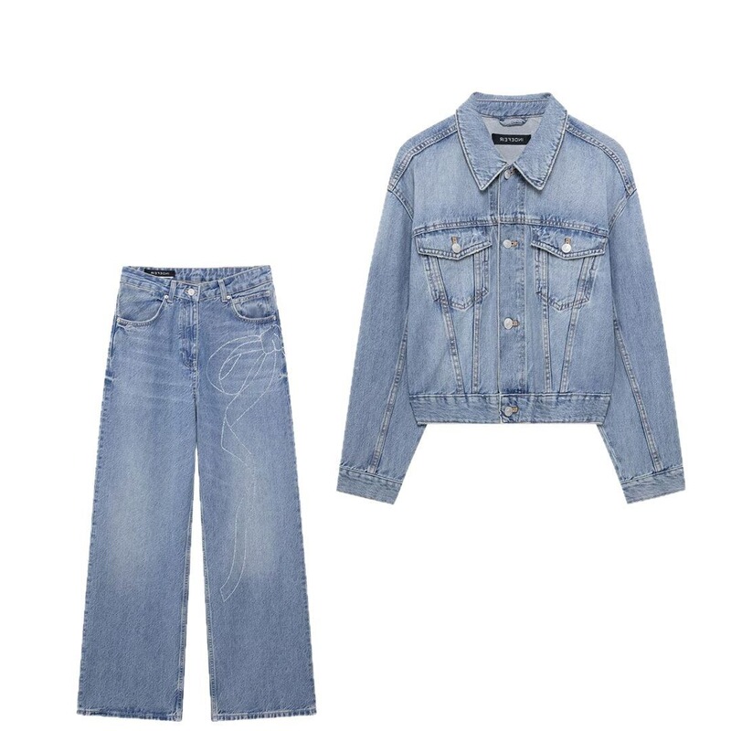 Taop&Za Spring and Summer New Women's Commuter Style Lapel Denim Jacket Jacket Pants 8197079 6688015