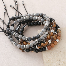亚马逊跨境新款天然石手串饰品时尚简约虎眼石地图火山石手链套装
