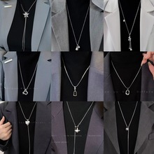 工厂直销~中性气质百搭男欧美几何方块锁骨链打底衫配饰毛衣配饰