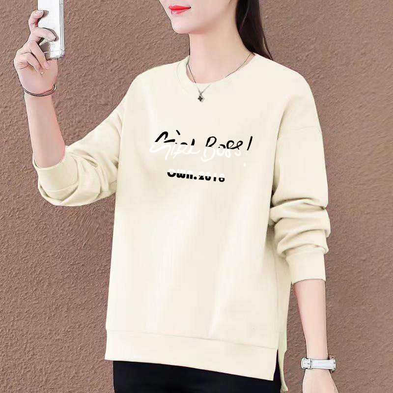 Autumn cotton sweatshirt with a round collar