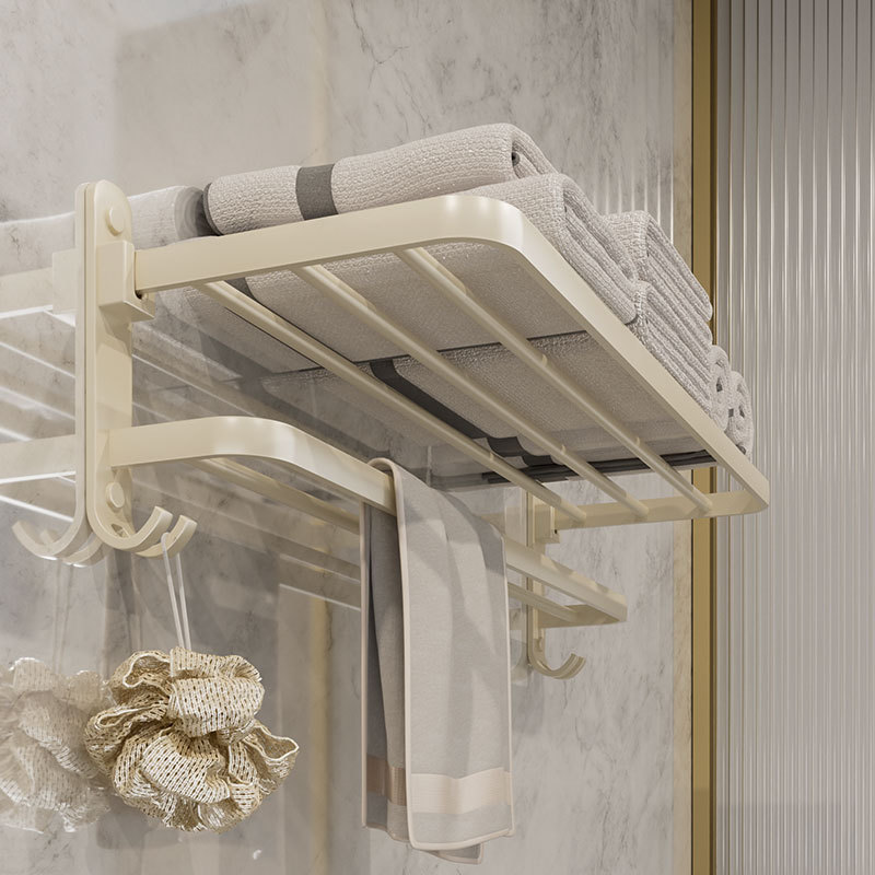 Cream viento toallas estante de toallas de baño de aluminio espacio blanco sin perforación estante de toallas de baño colgante conjunto de hardware