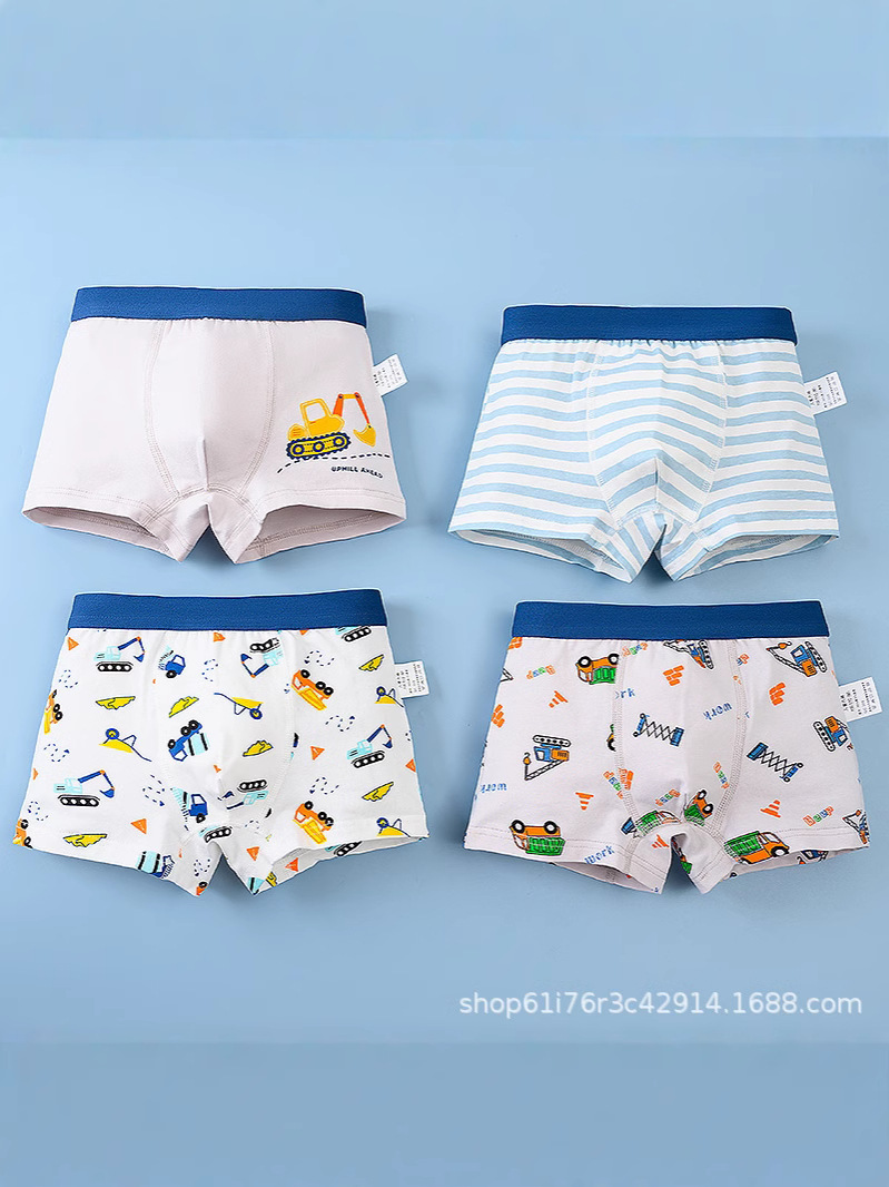 Cross-Border Pure Cotton Boys Underwear Comfortable Printed Boys Underwear Boxer Cotton Cartoon Car Student Underwear for Men