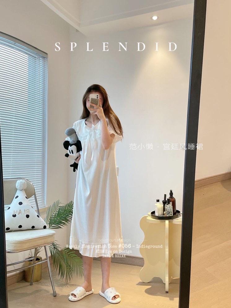 Pijama de verano de mangas cortas cuello de muñeca dulce hadas corte coreana estudiante pijama princesa vestido de viento