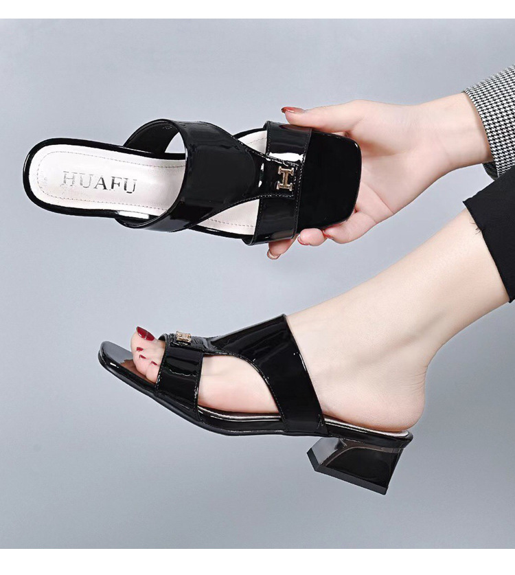 Dép sandal nữ da thật gót vuông quai chữ V phong cách tiên nữ — Màu đen chi tiết 13