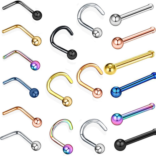 Amazon AliExpress European and American fashion trend 7-word nose nail ball stainless steel piercing jewelry nose nail ear cartilage nail