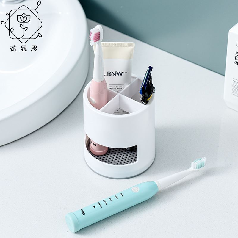 Electric toothbrush holder, bathroom shower shelf, ventilated and draining rack, razor and cosmetic brush compartmented storage rack