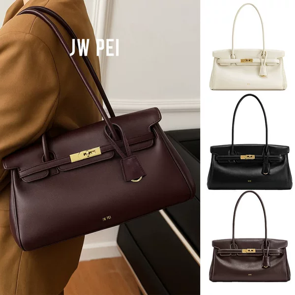 2026 cross-border in-stock jwpei briefcase Yara genuine leather handbag shoulder underarm bag niche vintage baguette bag