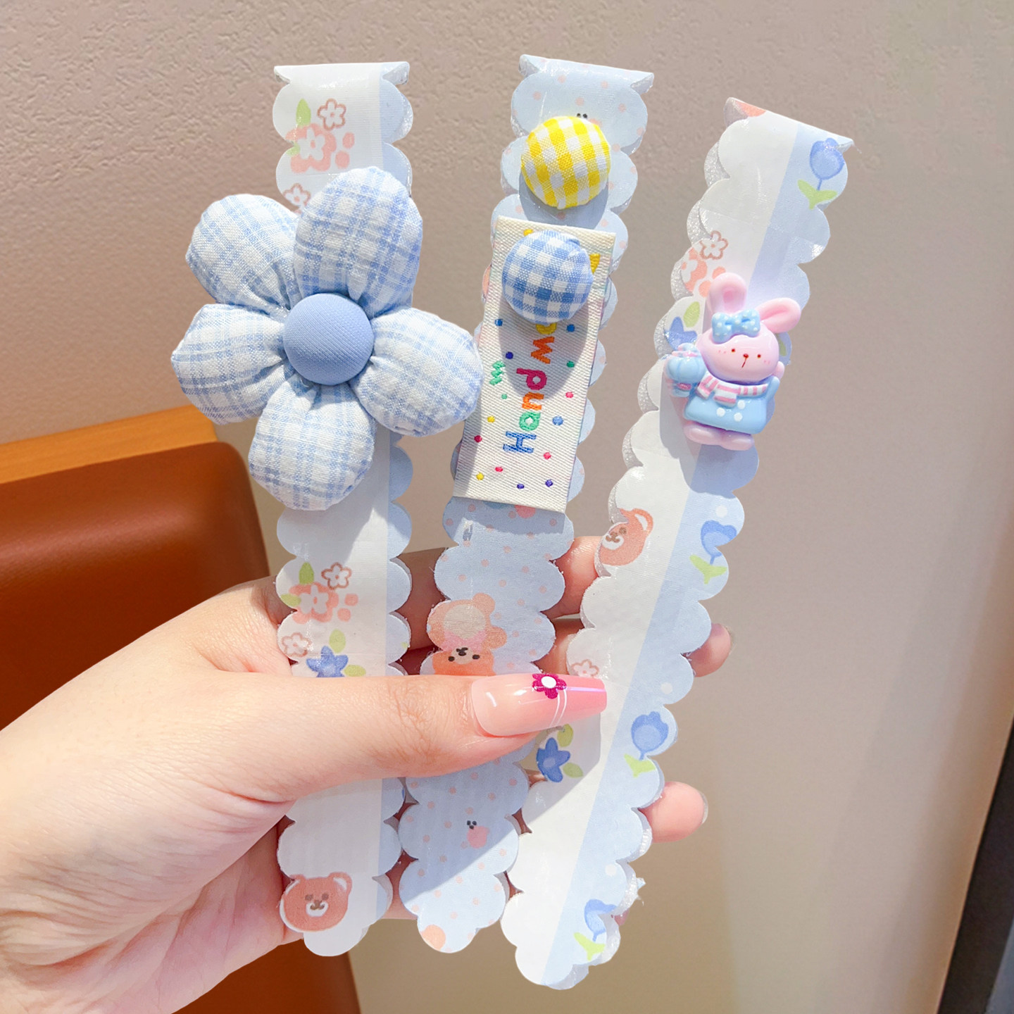 3# ブルーフラワーマジックステッカー 3 枚セット - マジックステッカー生地 - 約 16cm