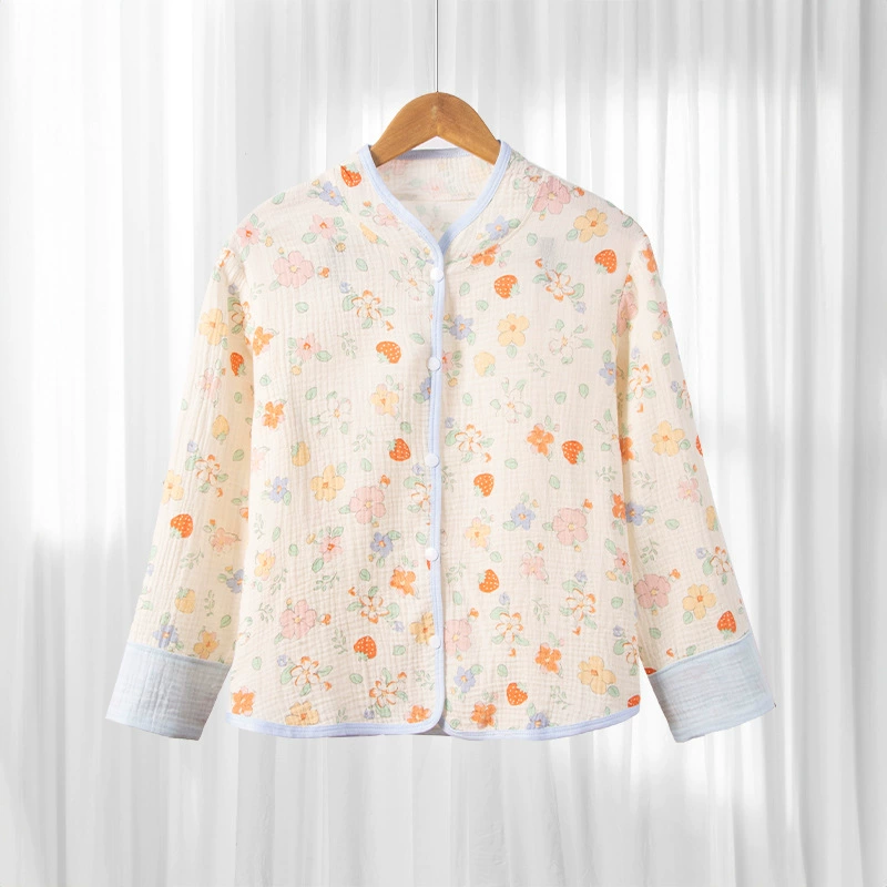 Пижама Женская весна и лето 2025 новая хлопчатобумажная двухслойная пряжа с длинными рукавами