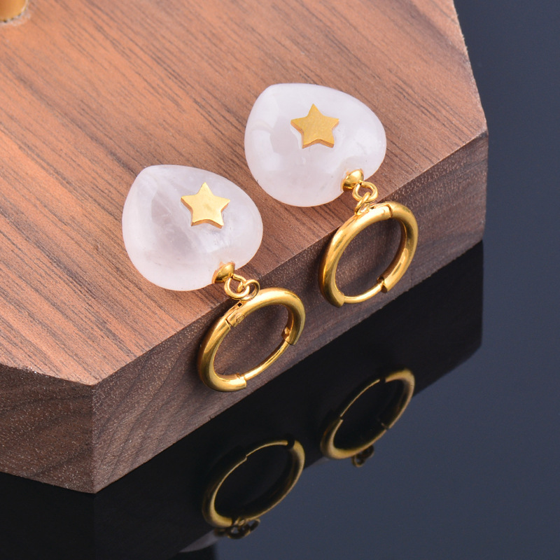 Fashion Heart Shape Titanium Steel Natural Stone Earrings 1 Pair