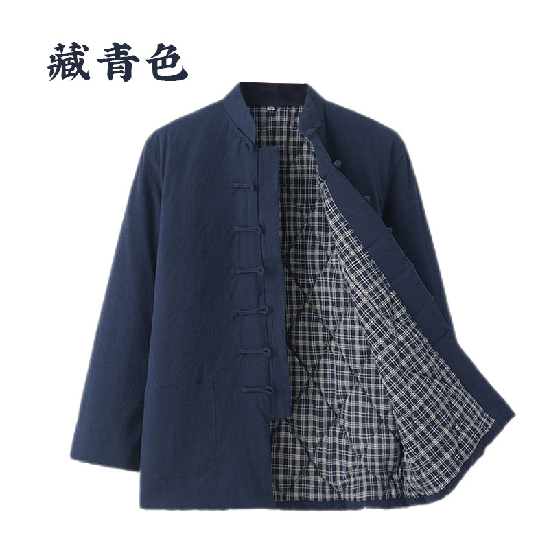Invierno de mediana edad y ancianos traje de espiga chaqueta acolchada de algodón estilo chino de los hombres forrada de lana engrosada retro de algodón de lino chaqueta acolchada de algodón estilo chino chaqueta acolchada de algodón juvenil