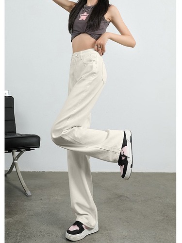 Cross-border supply Korean-style simple straight-leg jeans for women, autumn and winter new slimming versatile wide-leg high-waist denim pants