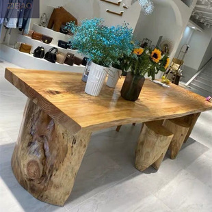 Log Clothing Store Display Table Island Flow Table Long Solid Wood Large Table Tea Table Tea Table Rectangular