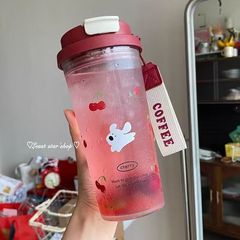 小紅本携帯かわいい学生女子学生プラスチック高颜値ストローカップさくらんぼ子犬夏すぐコップ