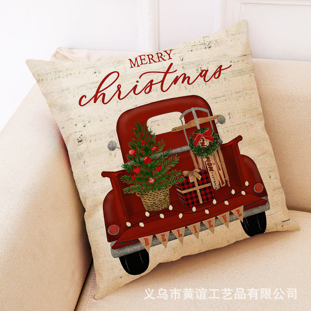 亚马逊 跨境新款艺术圣诞棉麻抱枕套 汽车抱枕家居沙发靠垫可定制