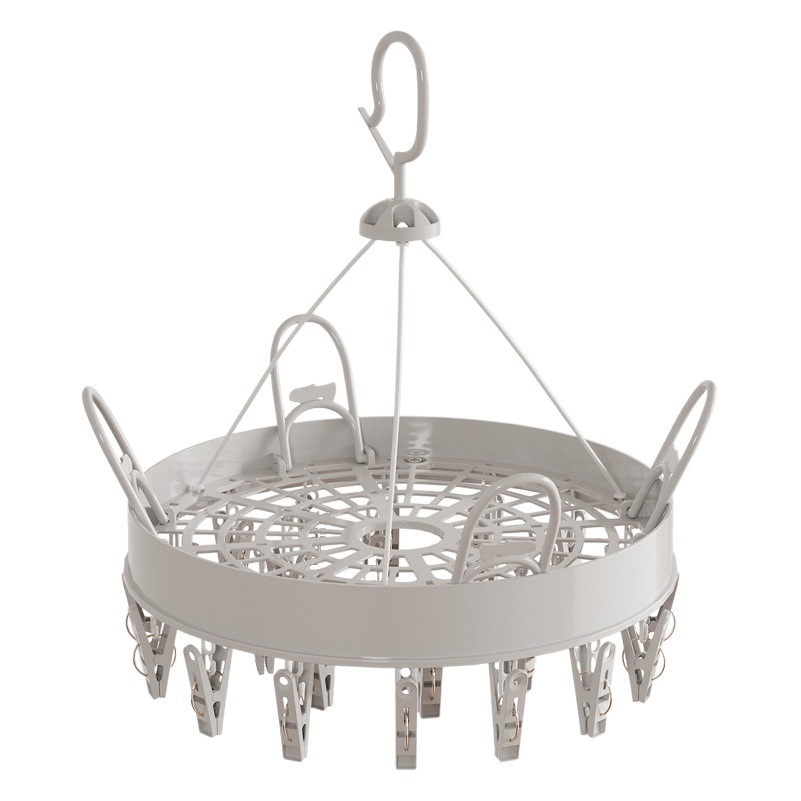 Plástico redondo multifuncional percha de ropa calcetines clip plegable balcón percha ropa interior rack de secado hogar a prueba de viento