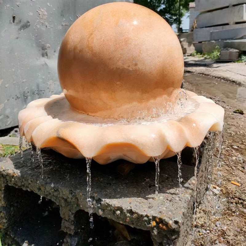 石雕流水球门柱石球圆球汉白玉大理石水转球喷泉水钵室内装饰摆件